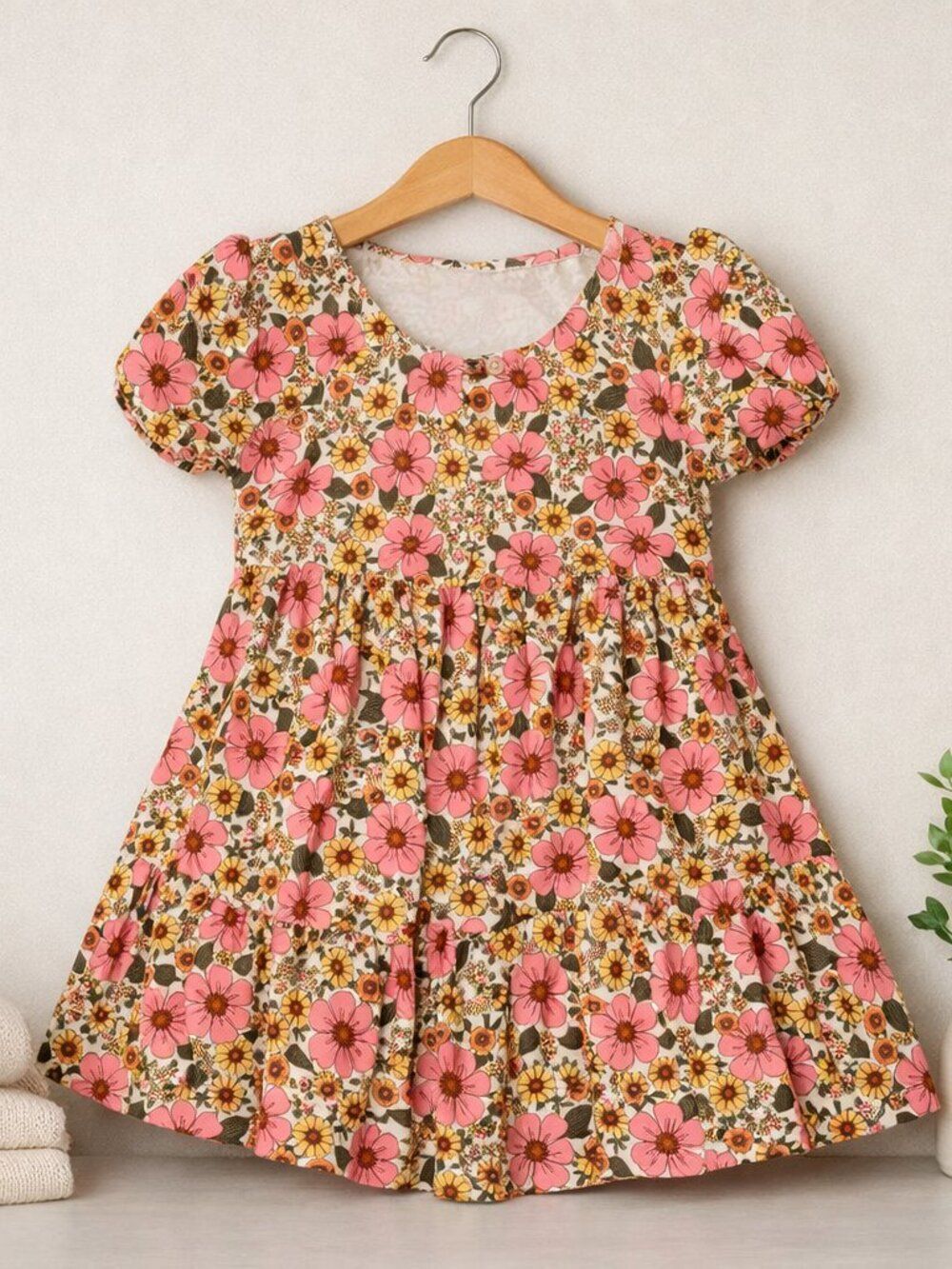 Cat & Jack Girls Cream Floral Smocked Maxi Dress Puff Sleeve Size M 8